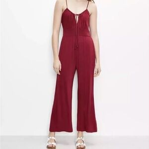 LOFT Beach Red Raspberry Tie Neck Strappy Jumpsuit NWT Size M